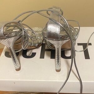 SCHUTZ Metallic Silver Lace-Up Heels